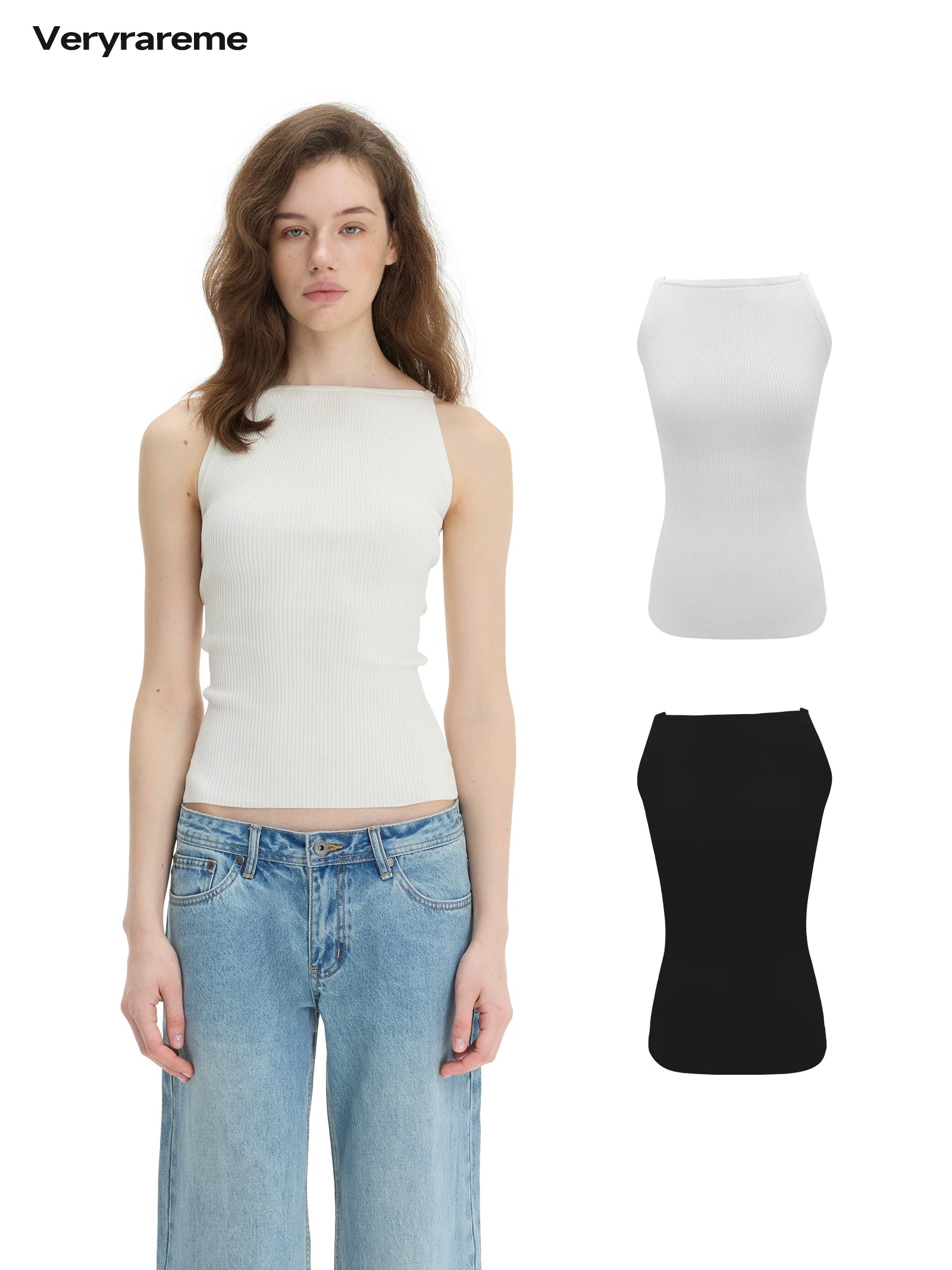 Veryrareme Lyocell Linen Ribbed Racerback Tank Top