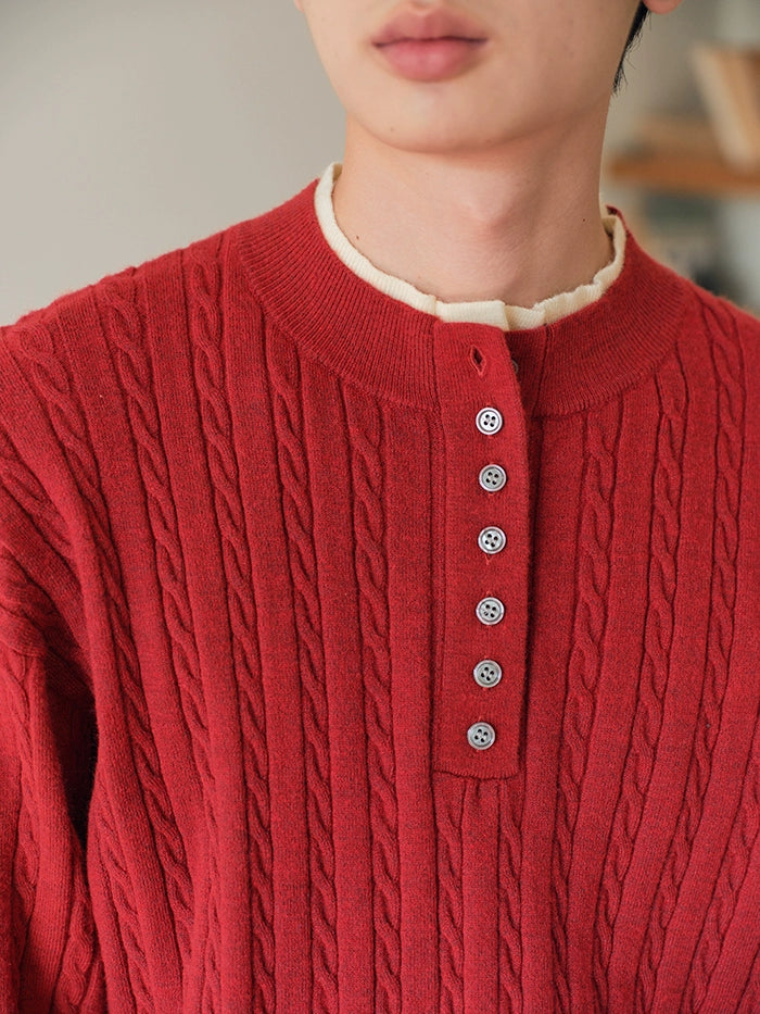 CARPEM Retro Contrasting Twisted Stand-up Collar Fake Two-piece Polo-neck Sweater
