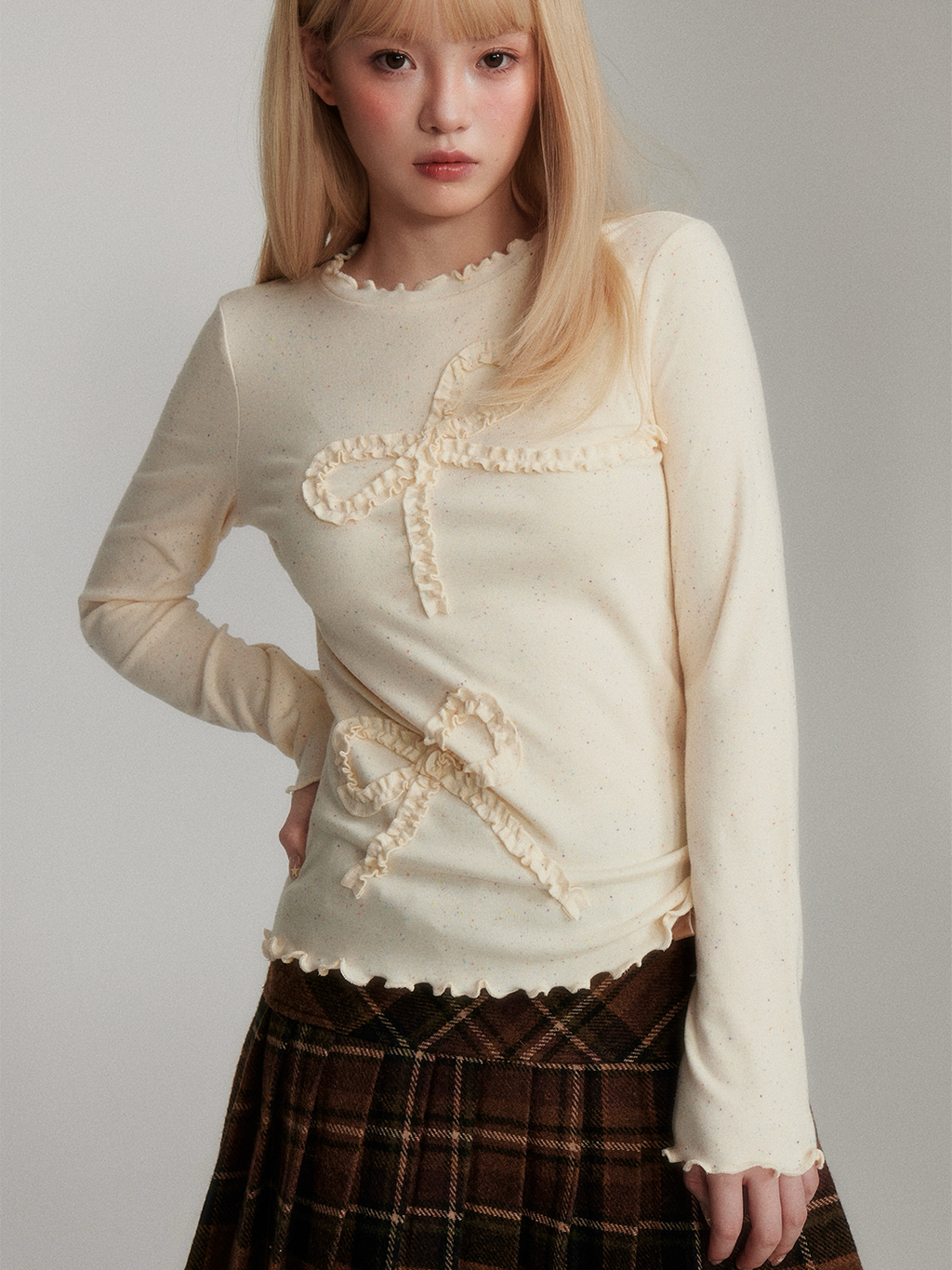 LOST FOREST Color Dot Bow Warm Long Sleeve