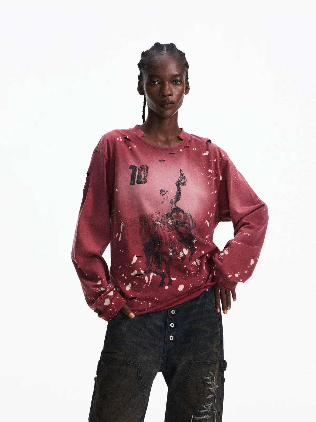 PEOPLESENSE Retro Ink Splashing Old Long Sleeves