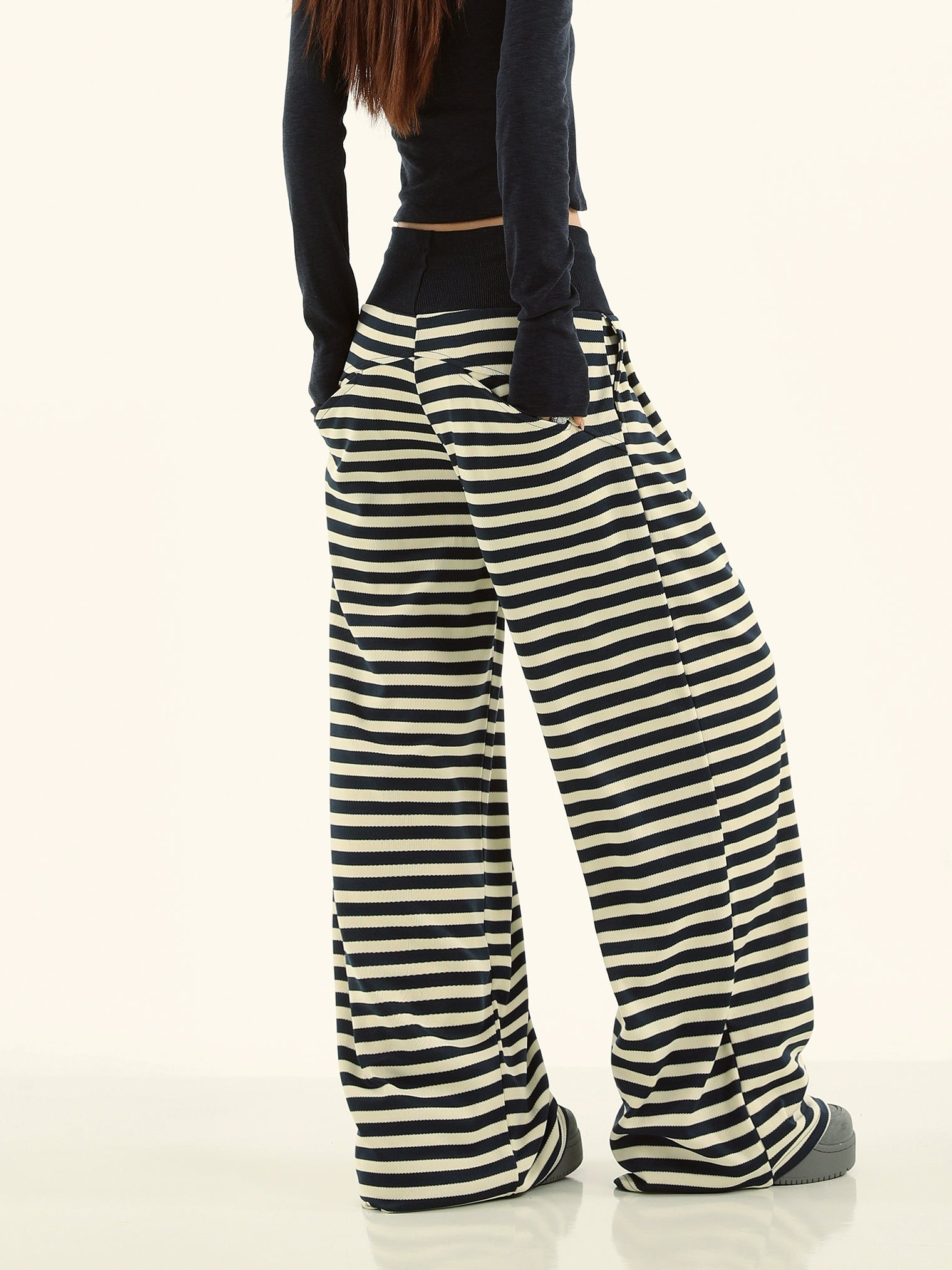 ZAVK Spliced Striped Wide-leg Slacks