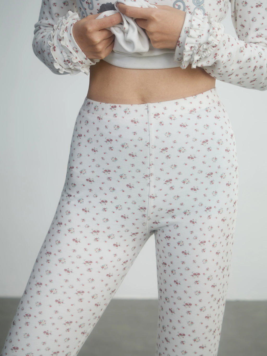 In Two Twos German Velvet Micro-flared Leggings Floral Trousers