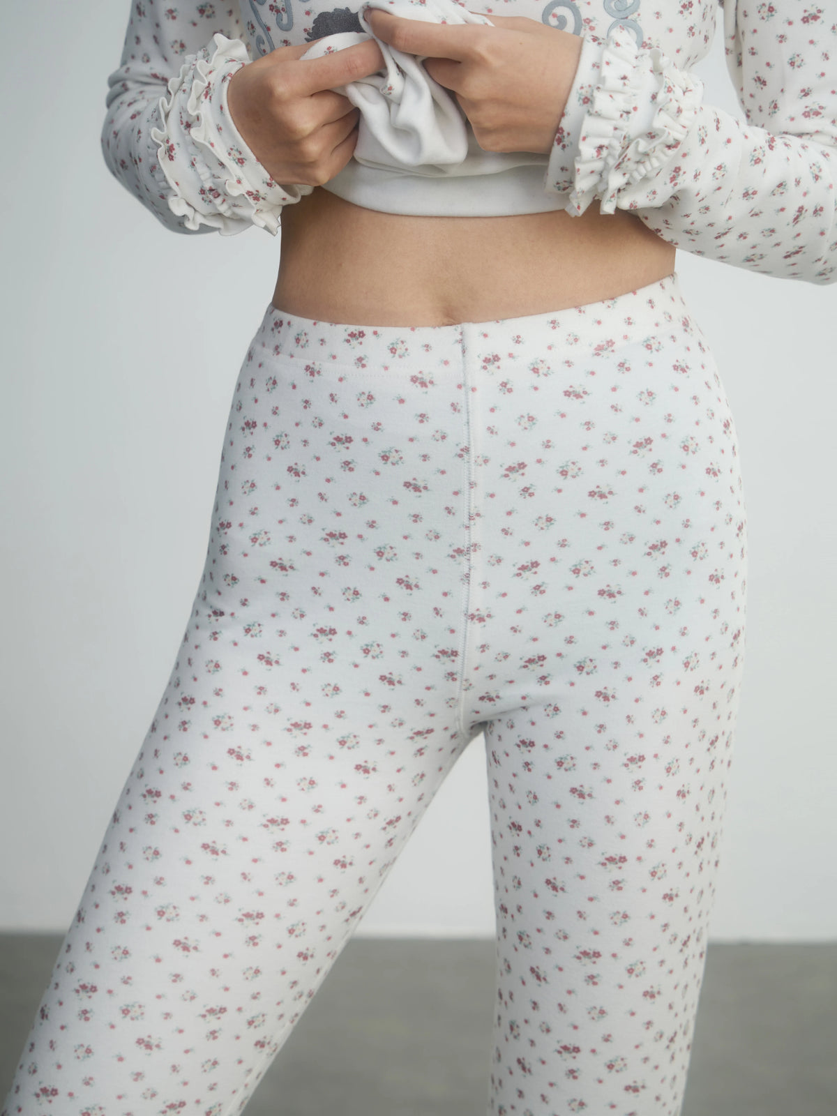 In Two Twos German Velvet Micro-flared Leggings Floral Trousers