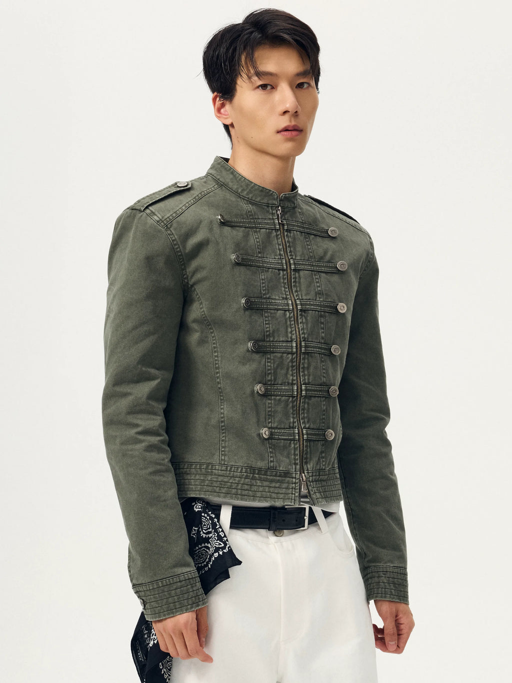 WEAVE Military Green Padded Shoulder Slim Fit Jacket