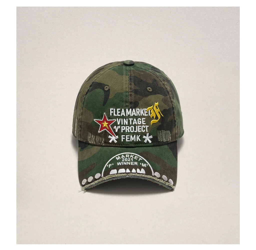 Fleamarket Vintage Frayed Burr Rim Versatile Embroidered Baseball Cap