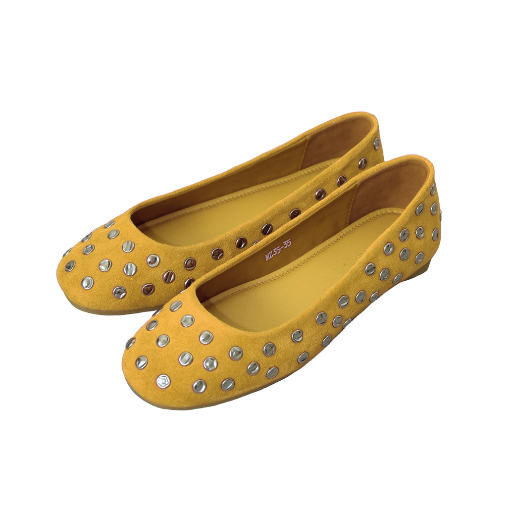 Mooreyu Rivet Round Head Leather Shallow Mouth Flat Mary Jane Shoes