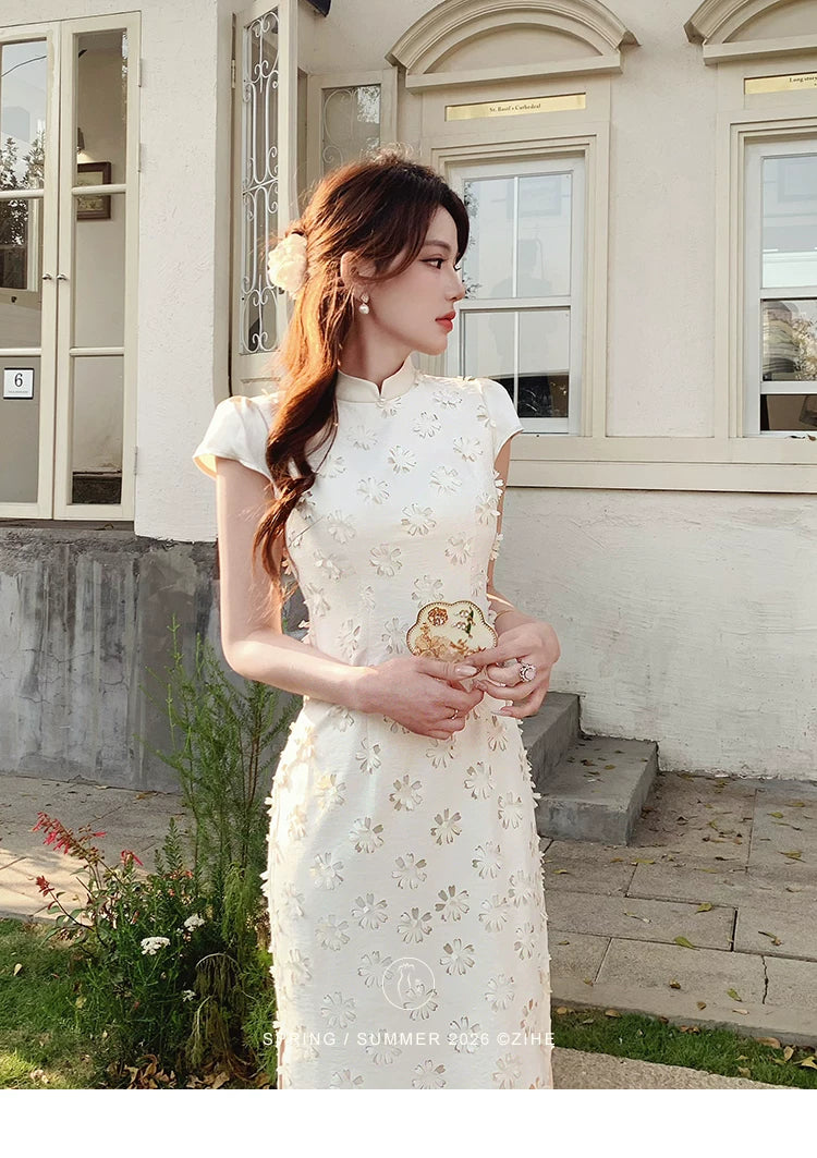 ZIHE Floral Hollow Slim-fit Dress