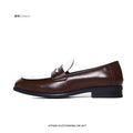 SHENLV STUDIO Pointed Round Head Color Matching One-pedal Thin-soled Derby Leather Shoes
