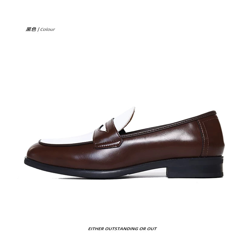 SHENLV STUDIO Pointed Round Head Color Matching One-pedal Thin-soled Derby Leather Shoes