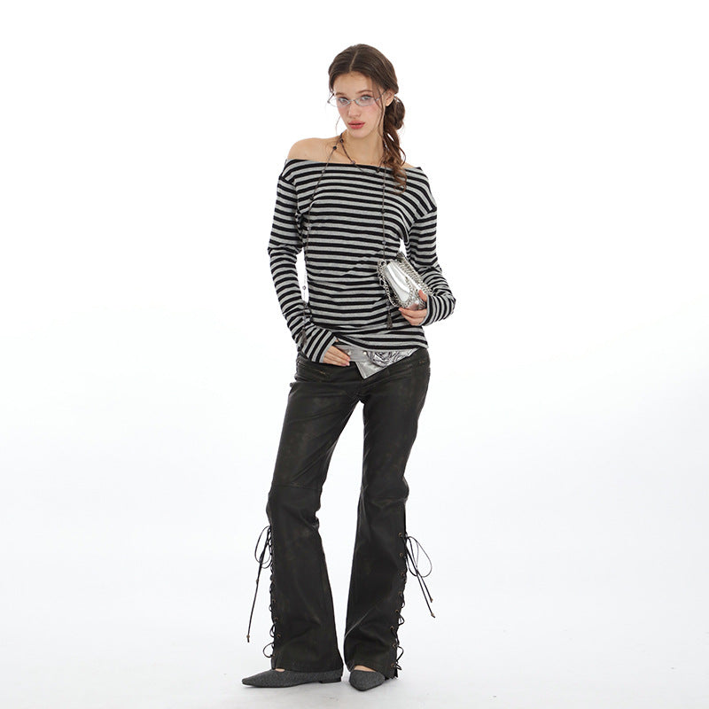 Nariele Slant Shoulder Off-Shoulder Long Sleeve