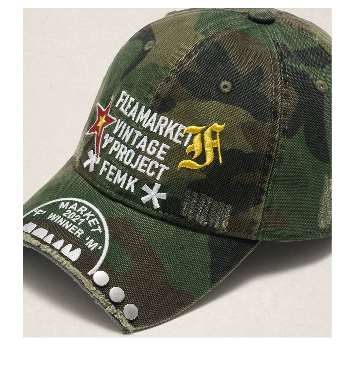 Fleamarket Vintage Frayed Burr Rim Versatile Embroidered Baseball Cap