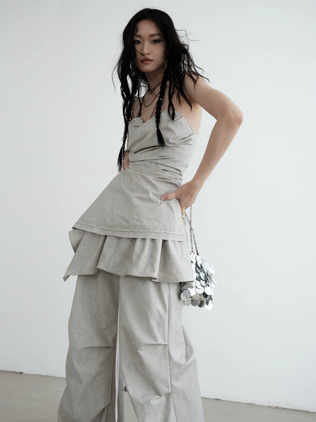 JNYLON Two-piece Detachable Ruffle Leaf Skirt Slacks