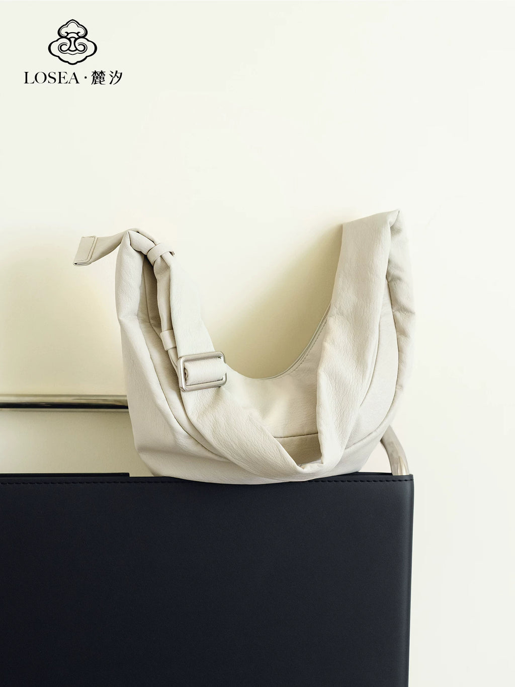 LOSEA White Faux Leather Zip Hobo Bag