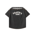 Nariele Print Loose One-letter Collar Sloping Shoulder Tee