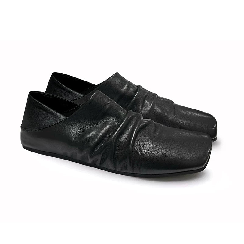 AMBSOM Pleated Leather Ballet Flat