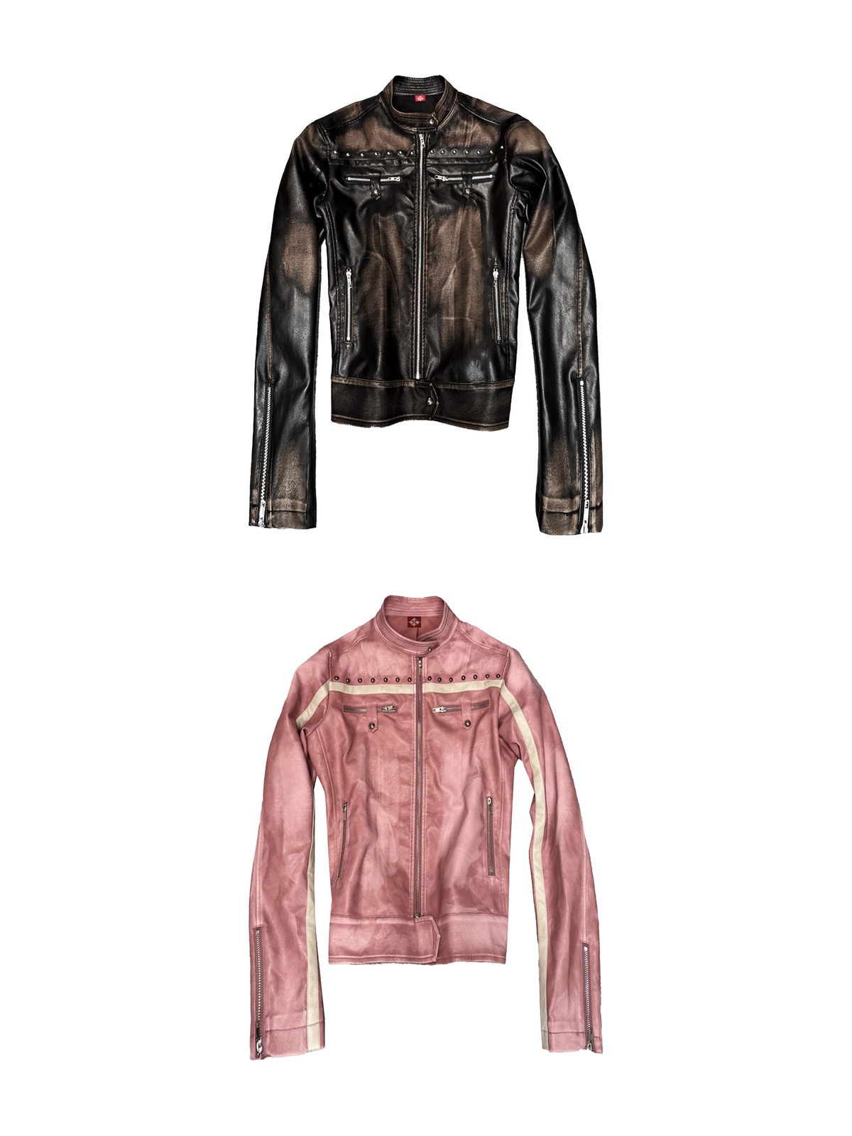 DETW Hunting Jacket Washed Rivet Stand-Collar Leather Jacket