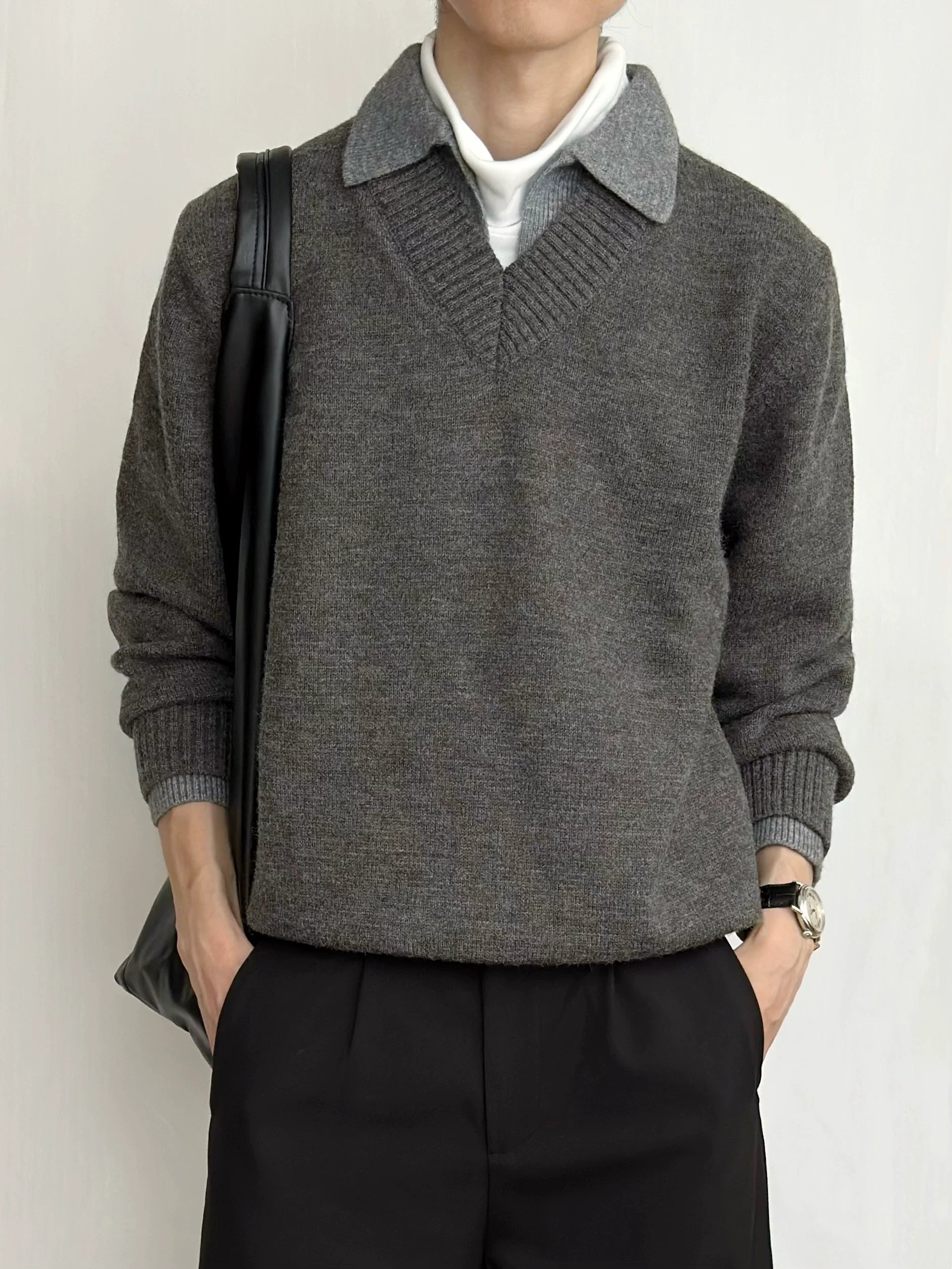 Stay The Night Fake Two V-Neck Sweaters