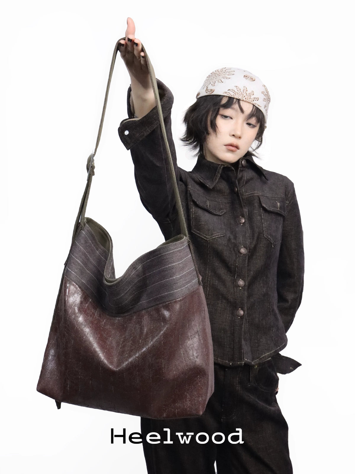Heelwood Weathered Faux Leather Magnetic Bucket Bag