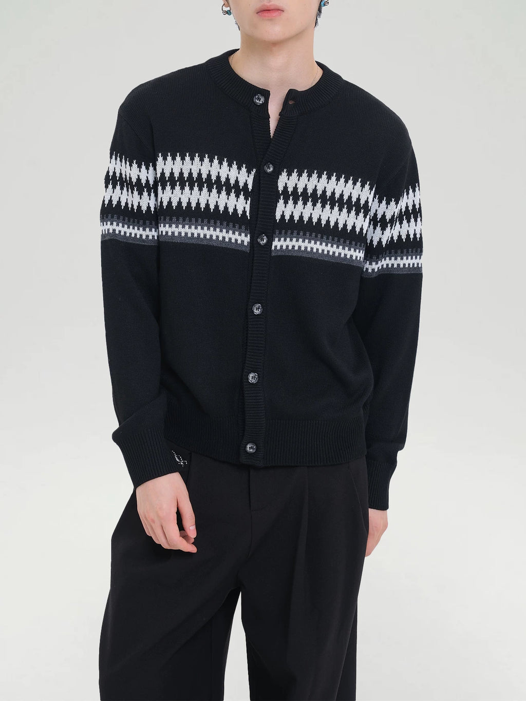 TZ Jacquard Striped Lapel Loose Wool Tee