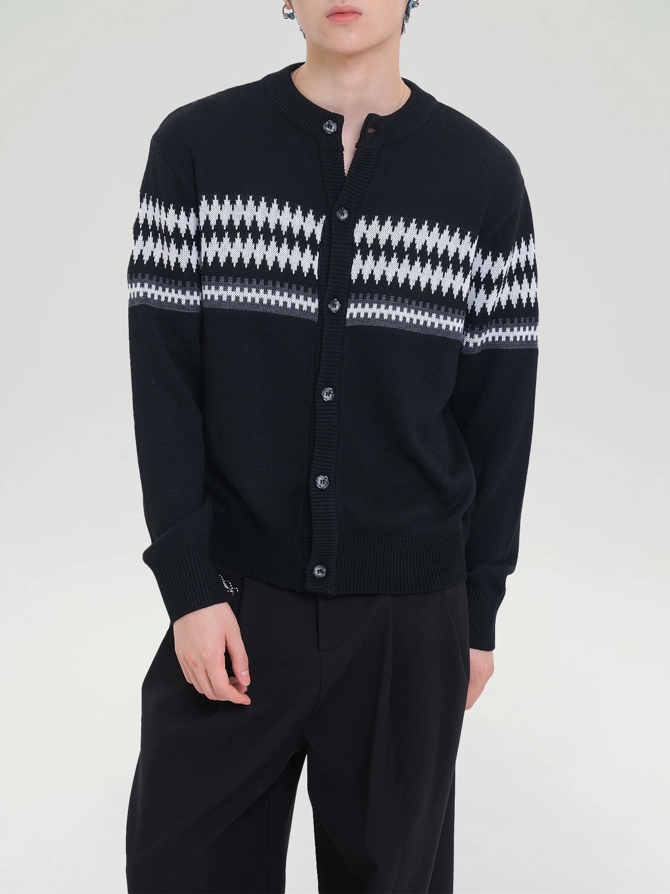 TZ Jacquard Striped Lapel Loose Wool Tee