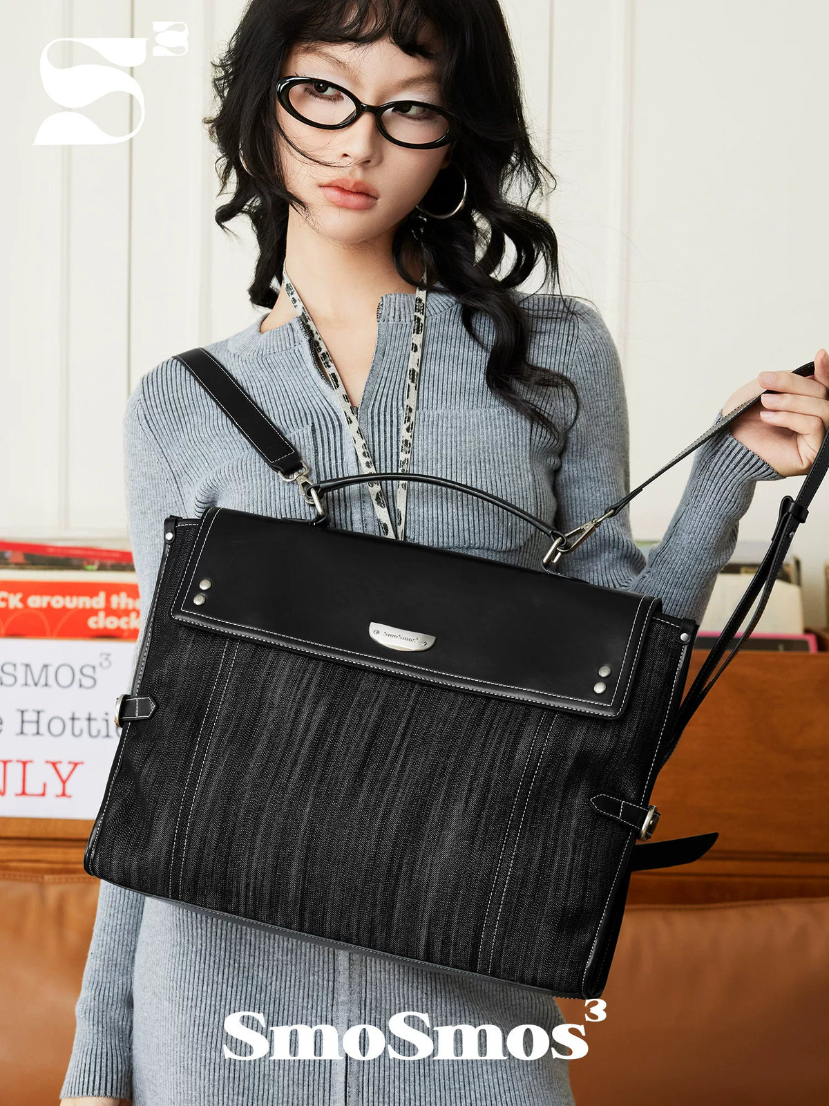 SmoSmos Black Faux Leather Zip-Top Backpack