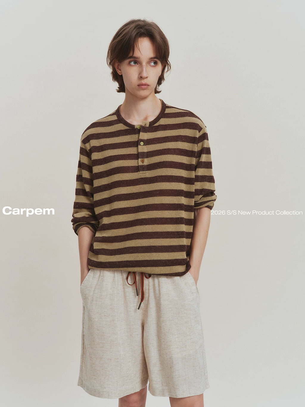 CARPEM Striped Henry-Neck 400g Breathable Oversized Tee
