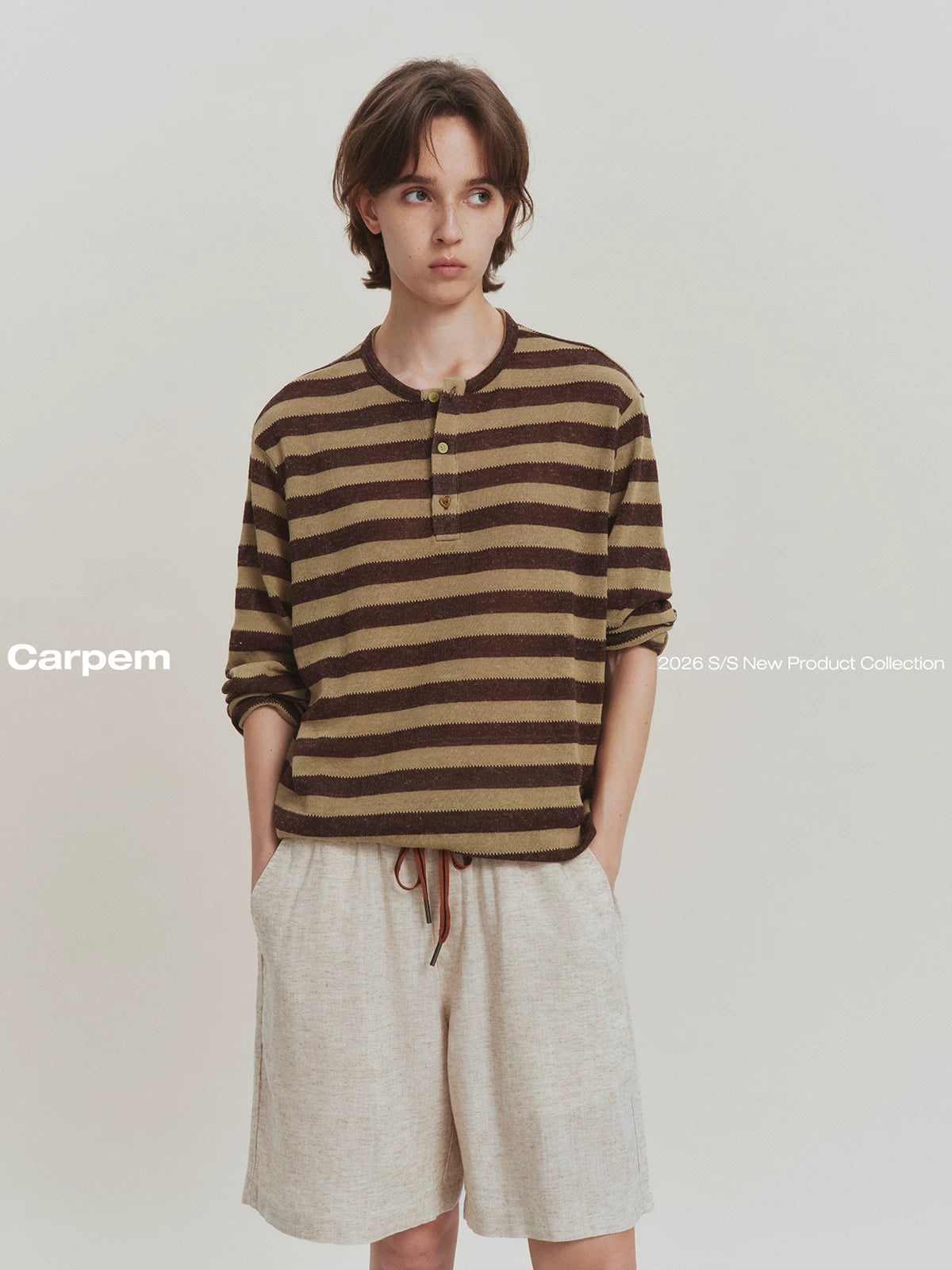 CARPEM Striped Henry-Neck 400g Breathable Oversized Tee