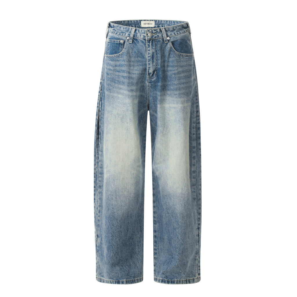 11KN American Retro Washed Blue Loose and Casual Cleanfit Pants Cross-border Jeans