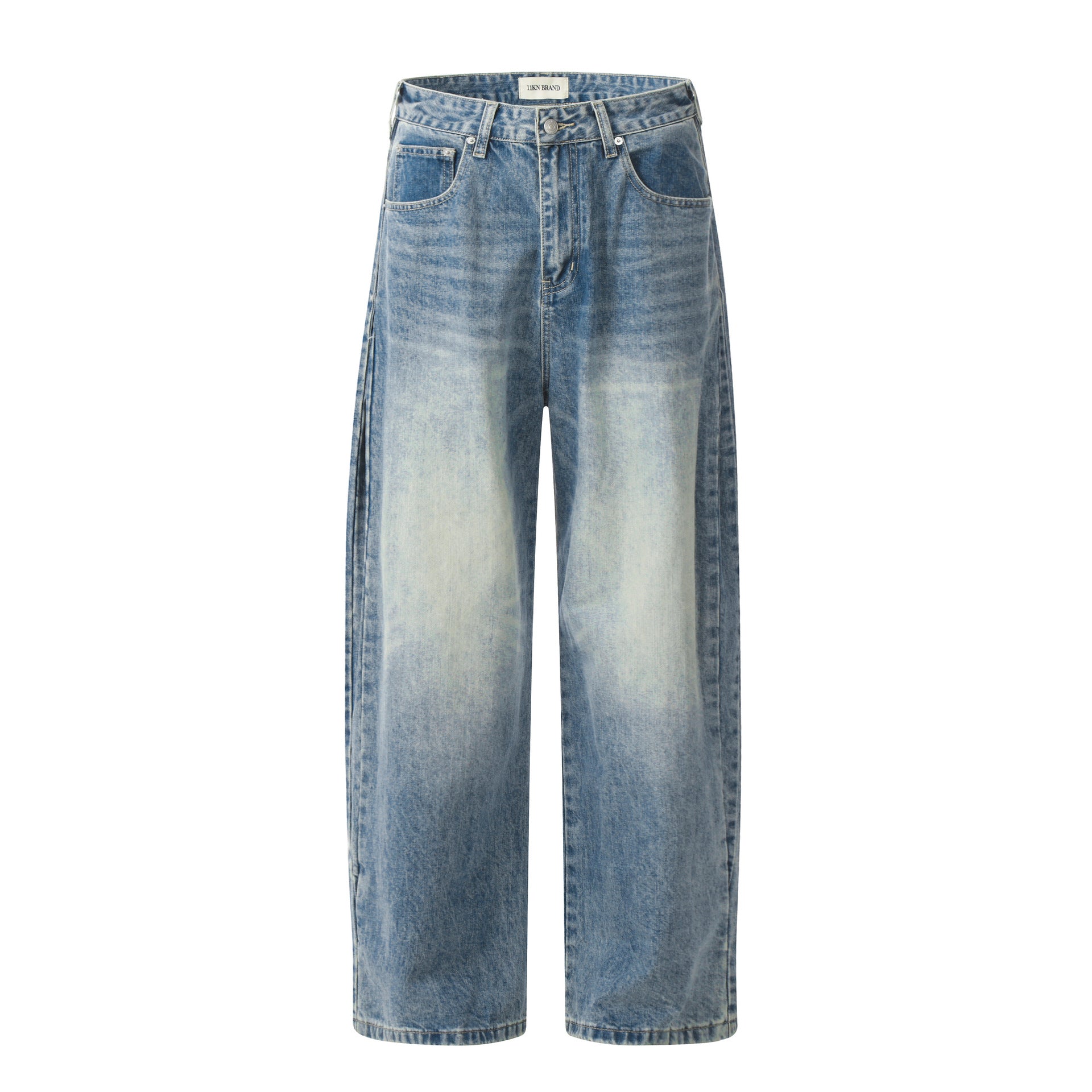 11KN American Retro Washed Blue Loose and Casual Cleanfit Pants Cross-border Jeans