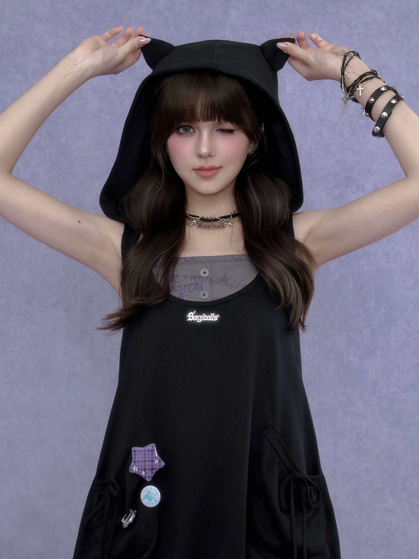 SagiDolls Graffiti Print Breathable Loose-Fitting Two-in-One Dress