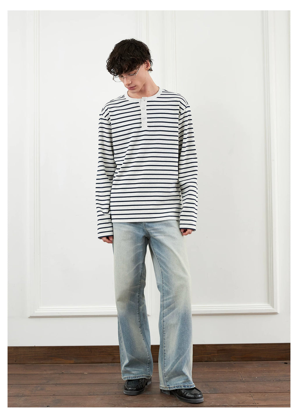 SINONOME Lazy Retro Striped Simple Loose Long Sleeves