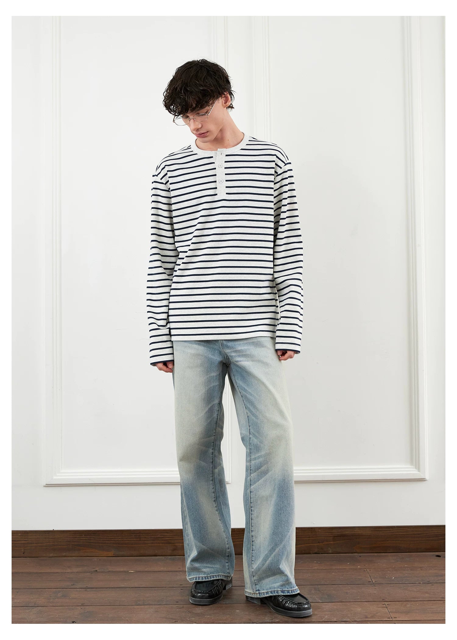 SINONOME Lazy Retro Striped Simple Loose Long Sleeves