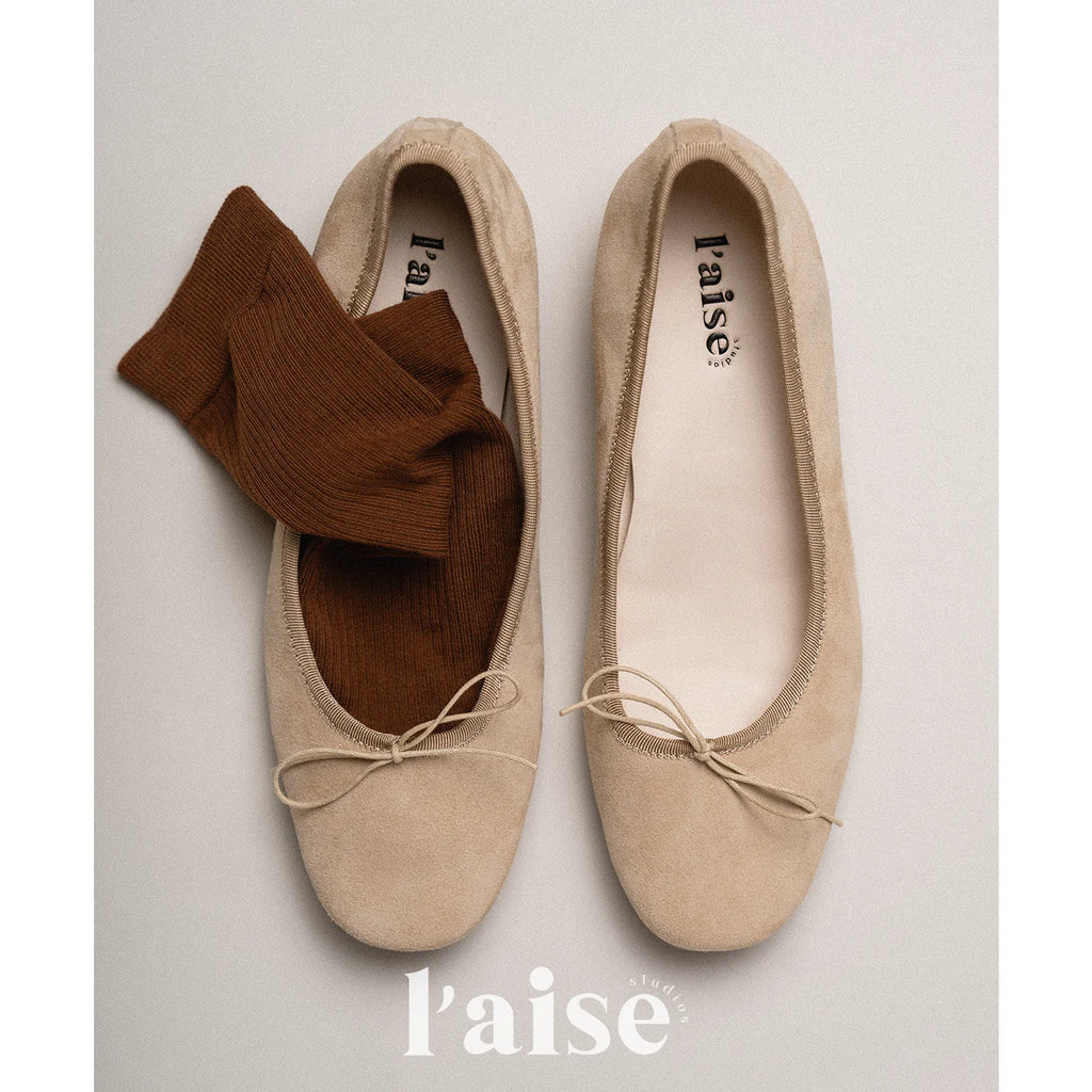 L'aise Suede Bow Block-Heel Ballet Flat