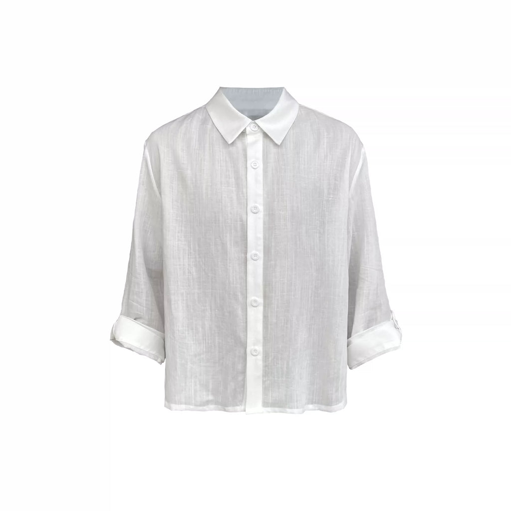 JCAESAR Vein Tencel Linen Rolled Hem Shirt