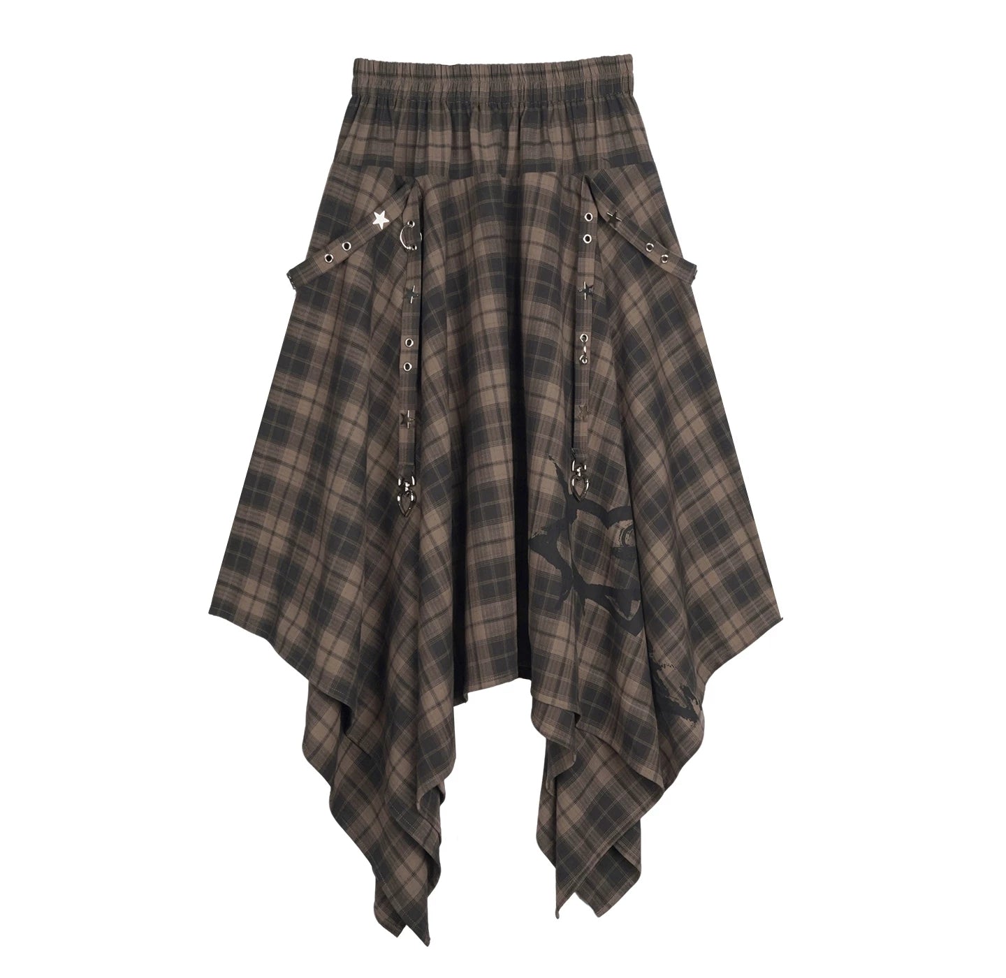 SagiDolls Girl Power Brown Plaid A-Line Long Skirt