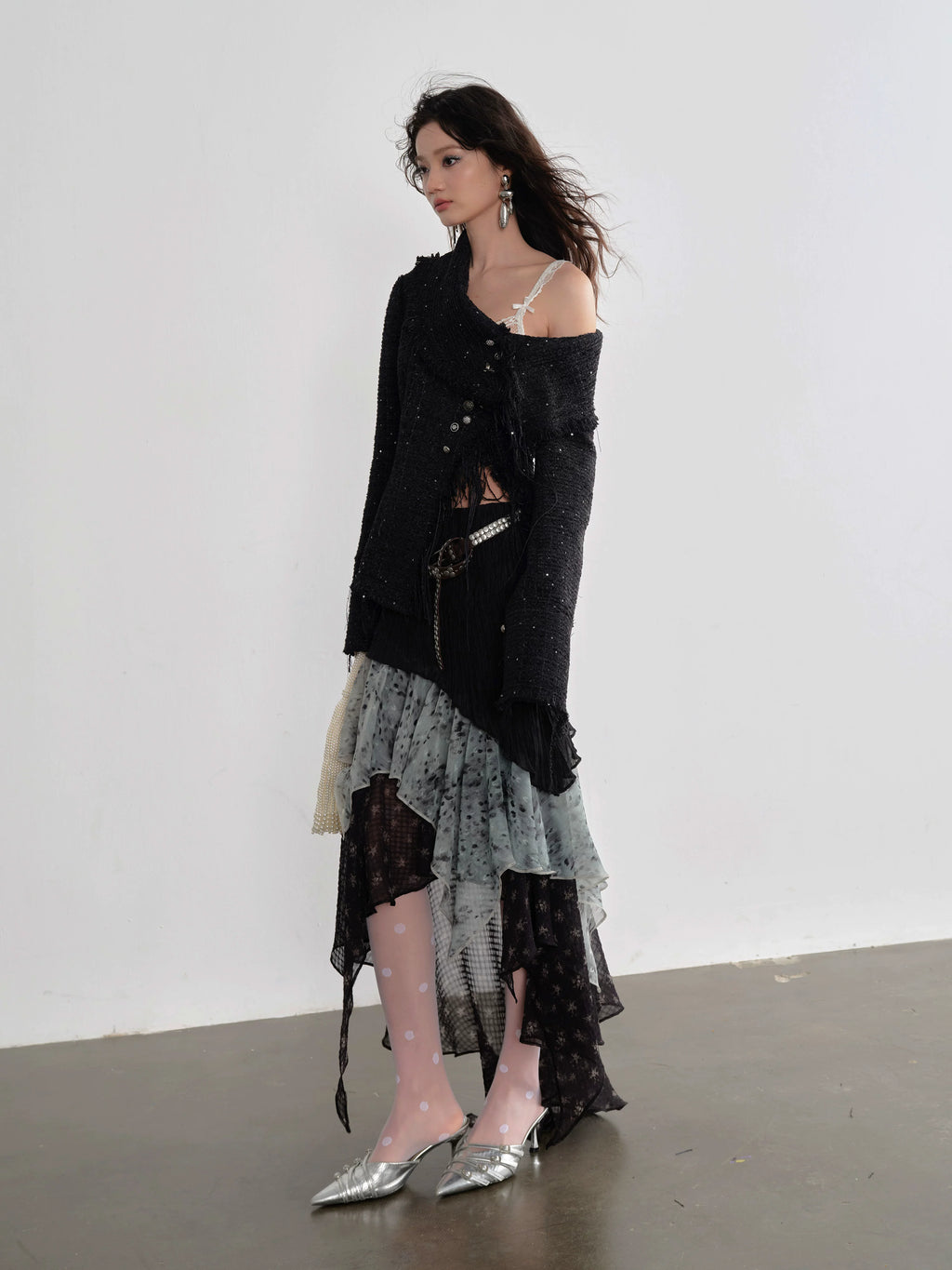 JNYLON Tassel Slanted Front Metal Button Chanel-style Jacket