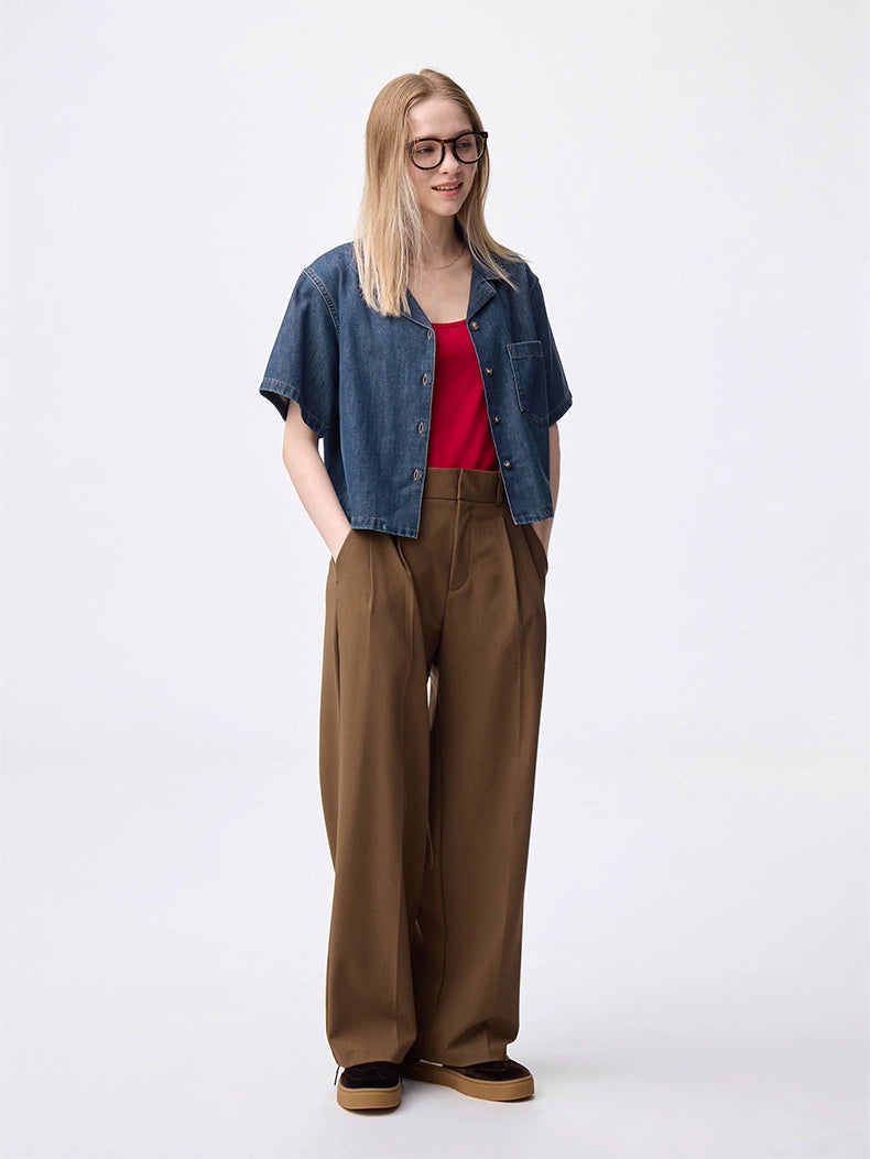 GU Pleated Simple and Versatile Casual Loose Wide-leg Pants