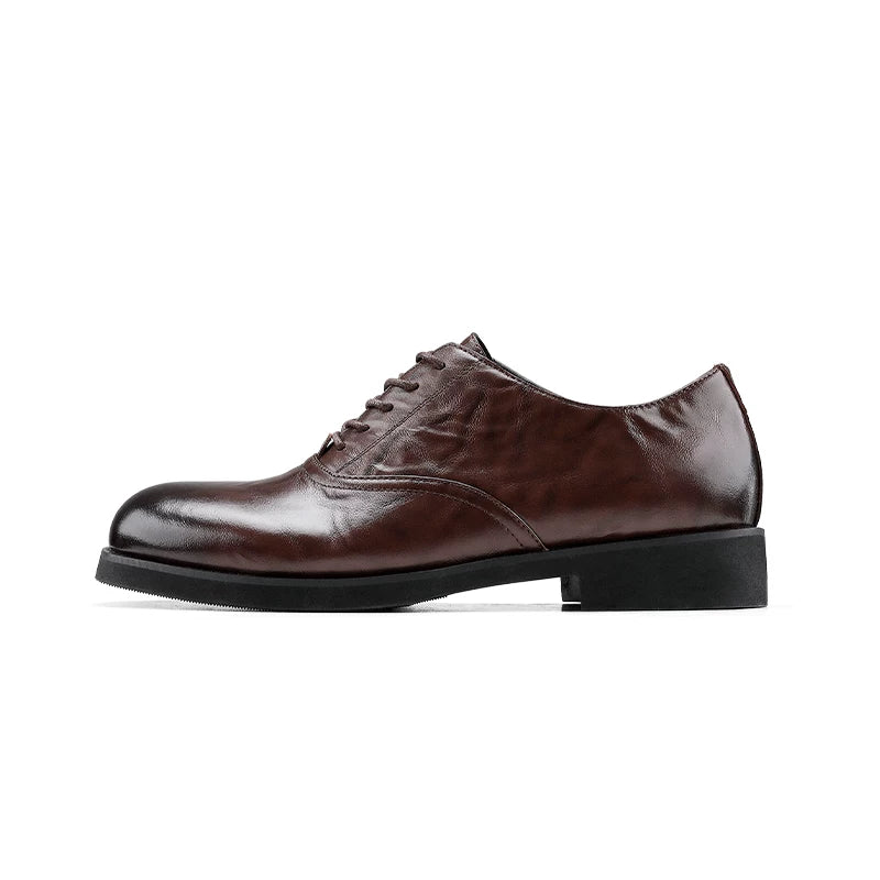 HANQIAORJI First-layer Cowhide Square Head Height-increasing Leather Shoes