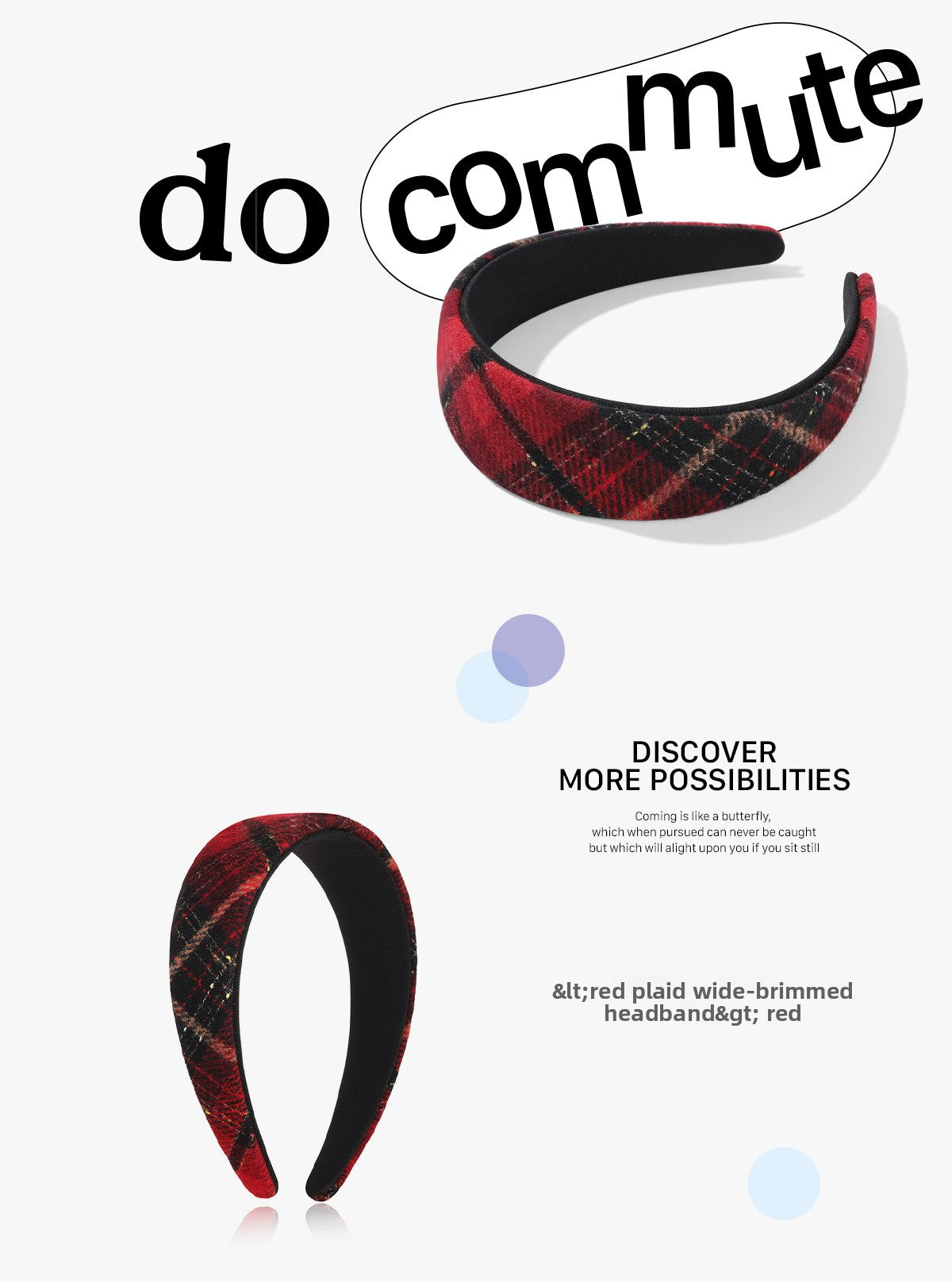 DODOGOGO Red Plaid Wide-brimmed Headband Hair Accessory