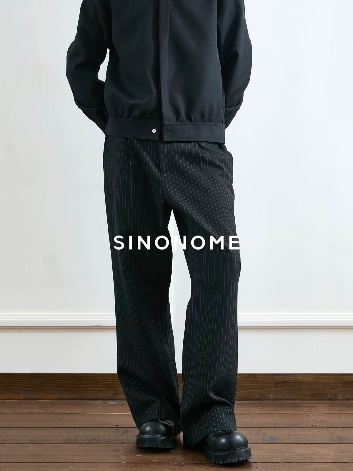 SINONOME Striped Pleated Relaxed Straight-Leg Trousers