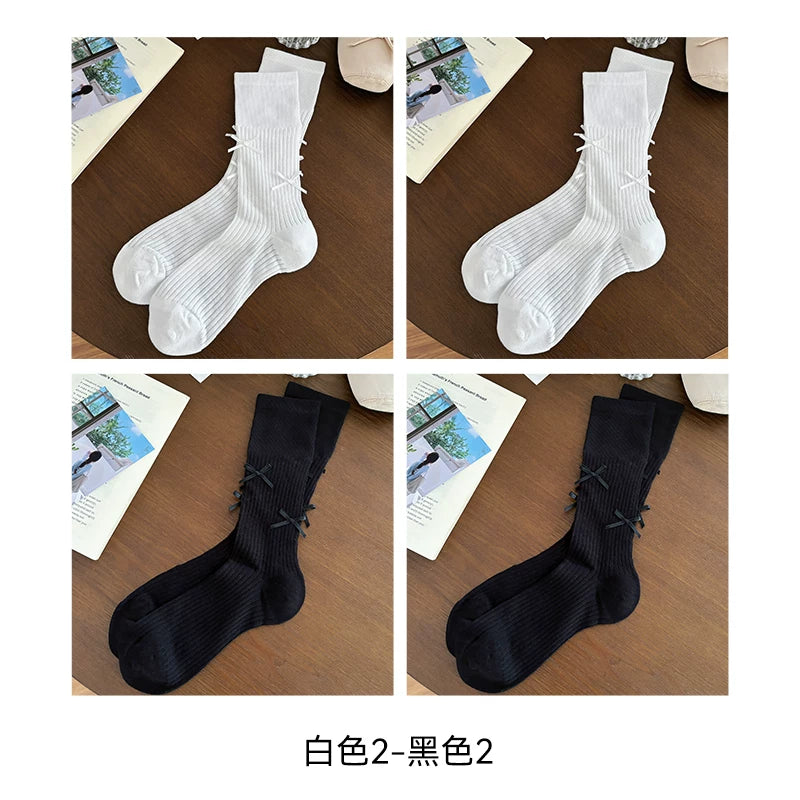 Halo Honey Combed Cotton Bow Slouchy Mid-Calf Sock