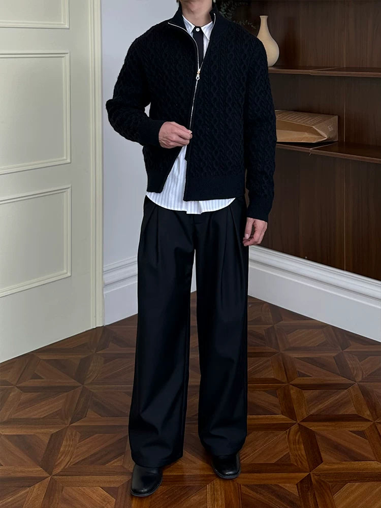 KREATE 800g Cable Knit Warm Slant-Zip Sweater Jacket