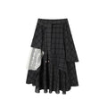 TGNS Berkeley Lace Trim Plaid Mid-Rise Long Skirt