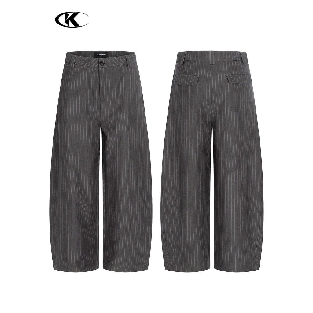 11KN Grey Pinstripe Wide-Leg Trousers