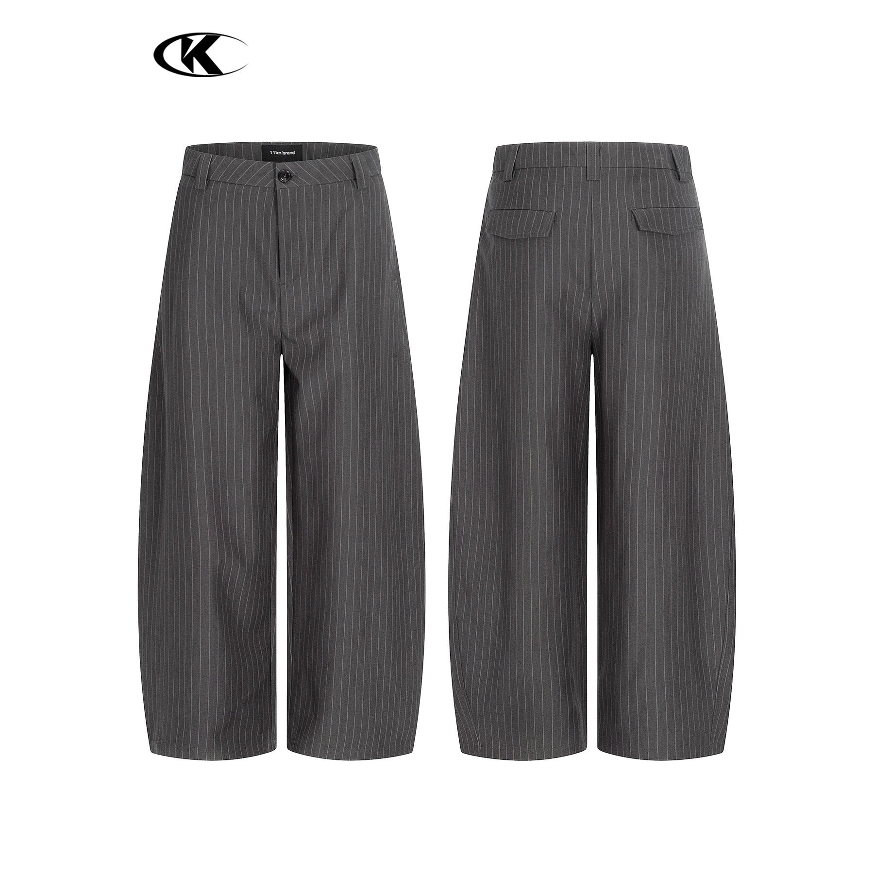 11KN Grey Pinstripe Wide-Leg Trousers