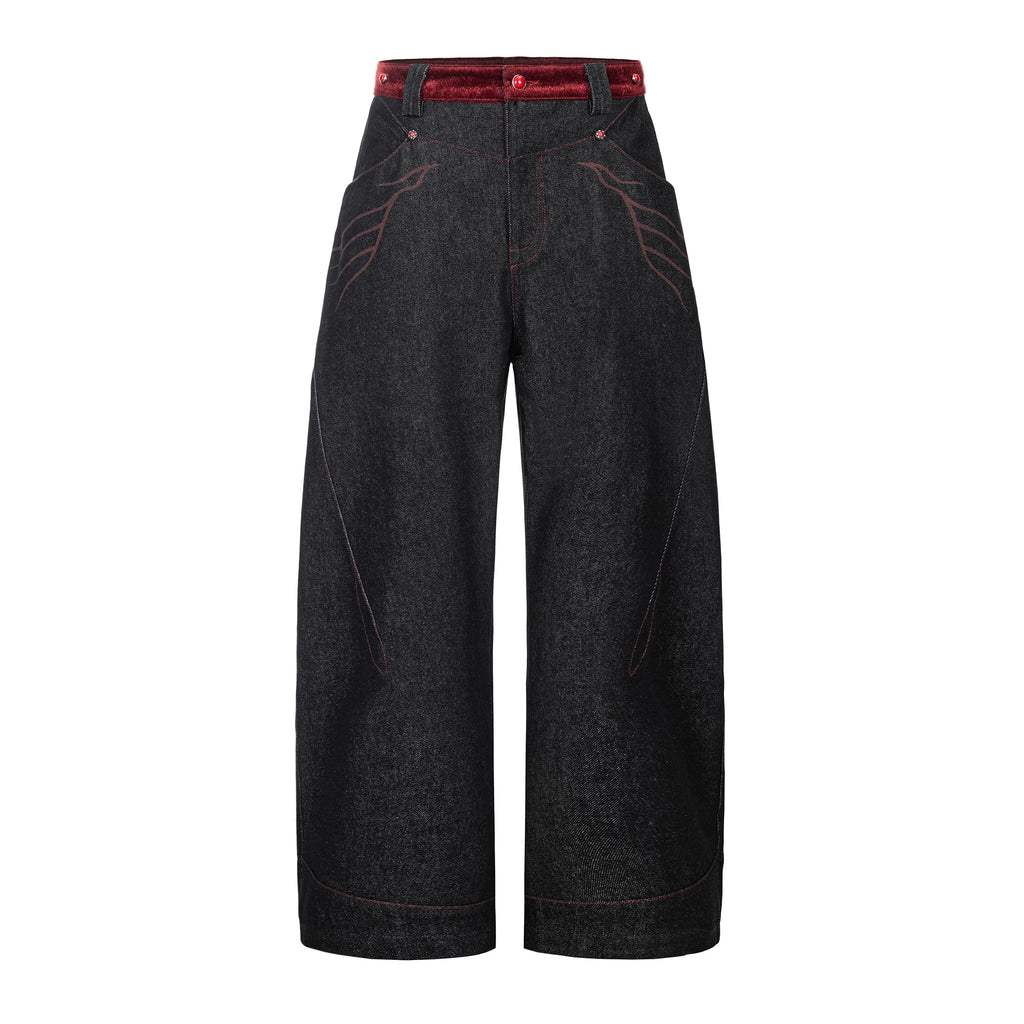 Esaias Topstitch Straight Wide-leg Jeans
