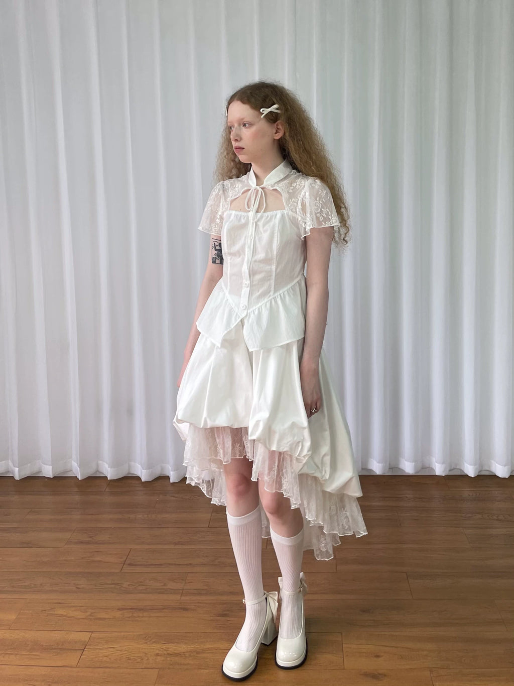 Loosesmell Mesh Stitching Irregular Skirt