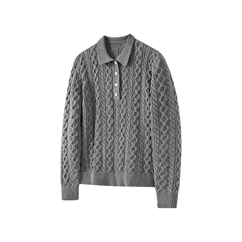 KREATE 750g Cable Knit Non-Pilling Polo Sweater