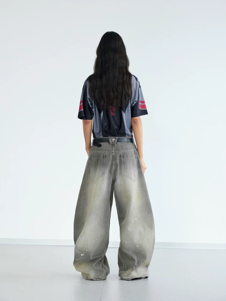 PEOPLESENSE Ink-Splash 100% Cotton Loose Wide-Leg Jeans