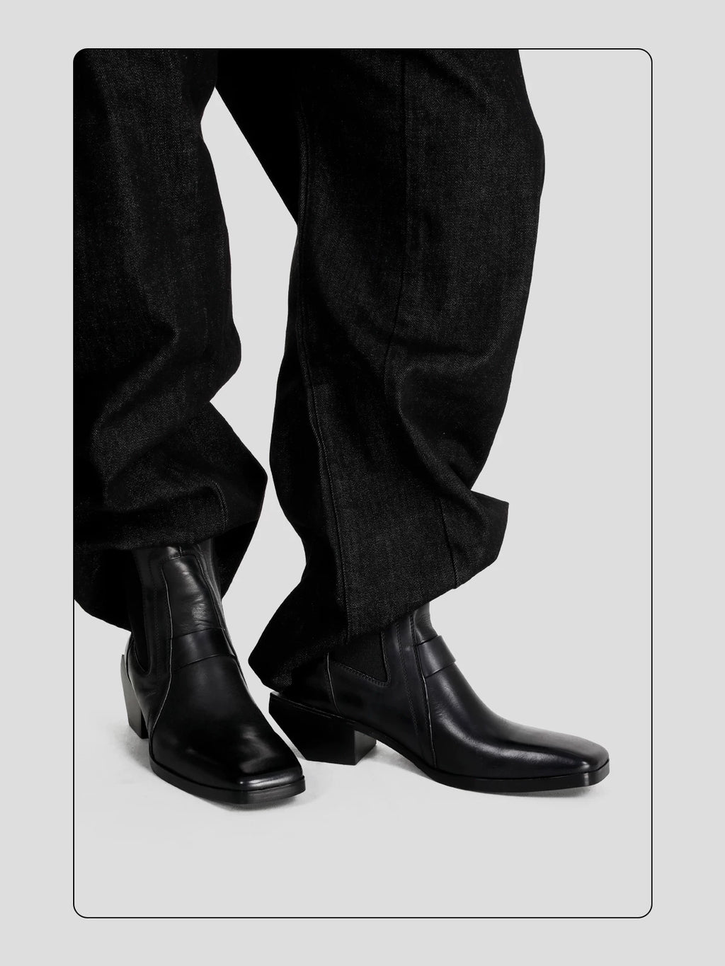 HANQIAORJI Cowhide Square Boots Chelsea Boots